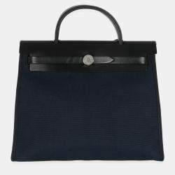 Pre Owned Hermes Bleu Marine Bleu Saphir Military Toile Vache Hunter Herbag Zip 31 PM PHW