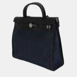 Pre Owned Hermes Bleu Marine Bleu Saphir Military Toile Vache Hunter Herbag Zip 31 PM PHW