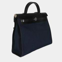 Pre Owned Hermes Bleu Marine Bleu Saphir Military Toile Vache Hunter Herbag Zip 31 PM PHW