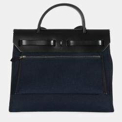 Pre Owned Hermes Bleu Marine Bleu Saphir Military Toile Vache Hunter Herbag Zip 31 PM PHW