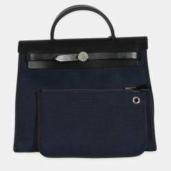 Pre Owned Hermes Bleu Marine Bleu Saphir Military Toile Vache Hunter Herbag Zip 31 PM PHW