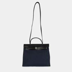 Pre Owned Hermes Bleu Marine Bleu Saphir Military Toile Vache Hunter Herbag Zip 31 PM PHW