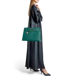 Pre Owned Hermes Malachite Epsom Leather Gold Finish Kelly Sellier 35 Bag