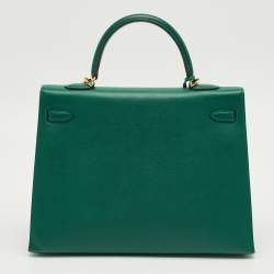 Pre Owned Hermes Malachite Epsom Leather Gold Finish Kelly Sellier 35 Bag