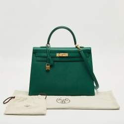 Pre Owned Hermes Malachite Epsom Leather Gold Finish Kelly Sellier 35 Bag
