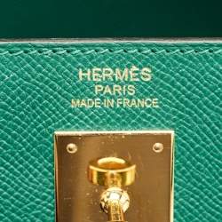 Pre Owned Hermes Malachite Epsom Leather Gold Finish Kelly Sellier 35 Bag