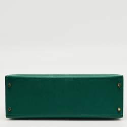 Pre Owned Hermes Malachite Epsom Leather Gold Finish Kelly Sellier 35 Bag