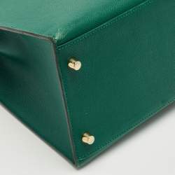 Pre Owned Hermes Malachite Epsom Leather Gold Finish Kelly Sellier 35 Bag