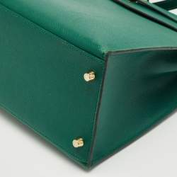 Pre Owned Hermes Malachite Epsom Leather Gold Finish Kelly Sellier 35 Bag
