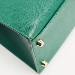 Pre Owned Hermes Malachite Epsom Leather Gold Finish Kelly Sellier 35 Bag