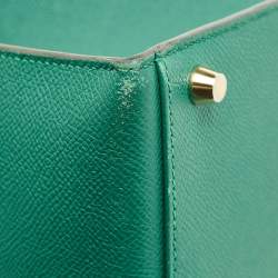 Pre Owned Hermes Malachite Epsom Leather Gold Finish Kelly Sellier 35 Bag