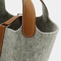 Pre Owned Hermes Picotin Lock Pm Handbag/Tote Bag In Felt  Swift Leather  Gripere Gray  Gold