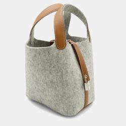 Pre Owned Hermes Picotin Lock Pm Handbag/Tote Bag In Felt  Swift Leather  Gripere Gray  Gold