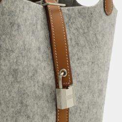Pre Owned Hermes Picotin Lock Pm Handbag/Tote Bag In Felt  Swift Leather  Gripere Gray  Gold