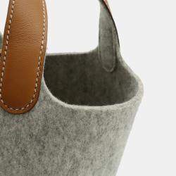 Pre Owned Hermes Picotin Lock Pm Handbag/Tote Bag In Felt  Swift Leather  Gripere Gray  Gold