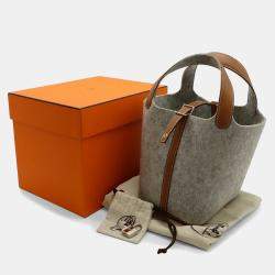 Pre Owned Hermes Picotin Lock Pm Handbag/Tote Bag In Felt  Swift Leather  Gripere Gray  Gold