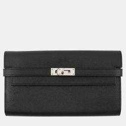 Pre Owned Hermes Kelly Long Black Epson Wallet 