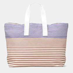 Pre Owned Hermes Sac De Plage New Cabayadere Tote Bag In Ivory  Brown  And Purple Canvas