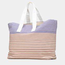 Pre Owned Hermes Sac De Plage New Cabayadere Tote Bag In Ivory  Brown  And Purple Canvas