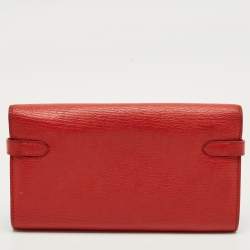 Pre Owned Hermes Rouge Casaque Chevre Mysore Leather Kelly Longue Wallet
