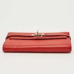Pre Owned Hermes Rouge Casaque Chevre Mysore Leather Kelly Longue Wallet