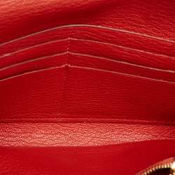 Pre Owned Hermes Rouge Casaque Chevre Mysore Leather Kelly Longue Wallet