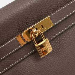 Pre Owned Hermes Etoupe Taurillon Clemence Kelly 32 Retourne 2way Handbag