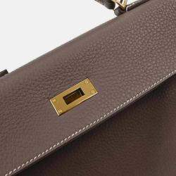 Pre Owned Hermes Etoupe Taurillon Clemence Kelly 32 Retourne 2way Handbag