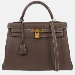 Pre Owned Hermes Etoupe Taurillon Clemence Kelly 32 Retourne 2way Handbag