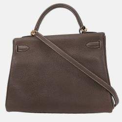 Pre Owned Hermes Etoupe Taurillon Clemence Kelly 32 Retourne 2way Handbag