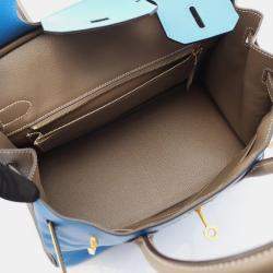 Pre Owned Hermes Birkin 30 Blue Hydra/Etoupe Grey Chevre Leather Tote Bag