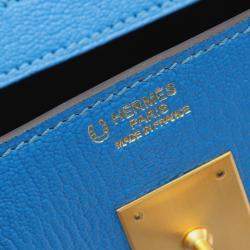 Pre Owned Hermes Birkin 30 Blue Hydra/Etoupe Grey Chevre Leather Tote Bag