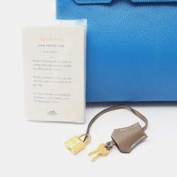 Pre Owned Hermes Birkin 30 Blue Hydra/Etoupe Grey Chevre Leather Tote Bag