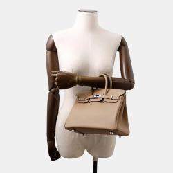 Pre Owned Hermes Birkin Beige Marfa/Gris Pale Swift Leather Size 25
