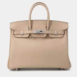 Pre Owned Hermes Birkin Beige Marfa/Gris Pale Swift Leather Size 25