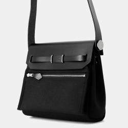 Pre Owned Hermes Herbag Zip Black Toile Military Vache Hunter Leather Mini