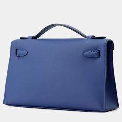 Pre Owned Hermes Pochette kelly Blue Tie Swift Leather