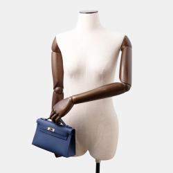 Pre Owned Hermes Pochette kelly Blue Tie Swift Leather