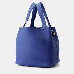 Pre Owned Hermes Picotin Lock 22  Blue Royal Taurillon Maurice Bag