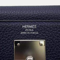 Pre Owned Hermes Kelly Retourne Blue Nuit Togo Leather 28 Handbag