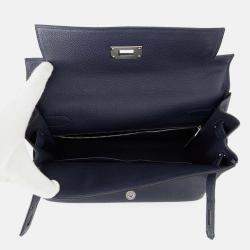 Pre Owned Hermes Kelly Retourne Blue Nuit Togo Leather 28 Handbag