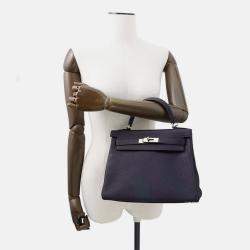 Pre Owned Hermes Kelly Retourne Blue Nuit Togo Leather 28 Handbag