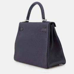 Pre Owned Hermes Kelly Retourne Blue Nuit Togo Leather 28 Handbag