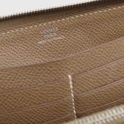 Pre Owned Hermes Etoupe Gray Epsom Azap Zip-Around Long Wallet
