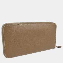 Pre Owned Hermes Etoupe Gray Epsom Azap Zip-Around Long Wallet