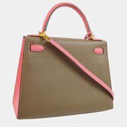 Pre Owned Hermes Gray/Pink Epsom Kelly 28 Sellier 2way Handbag