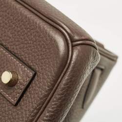Pre Owned Hermès Chocolat Taurillon Clemence Leather Gold Finish Shoulder Birkin JPG 42 Bag