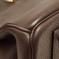 Pre Owned Hermès Chocolat Taurillon Clemence Leather Gold Finish Shoulder Birkin JPG 42 Bag