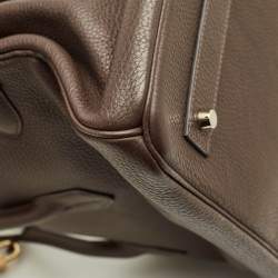 Pre Owned Hermès Chocolat Taurillon Clemence Leather Gold Finish Shoulder Birkin JPG 42 Bag