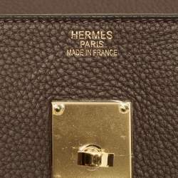 Pre Owned Hermès Chocolat Taurillon Clemence Leather Gold Finish Shoulder Birkin JPG 42 Bag